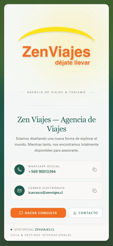 Captura del sitio web de Zen Viajes visto en un celular